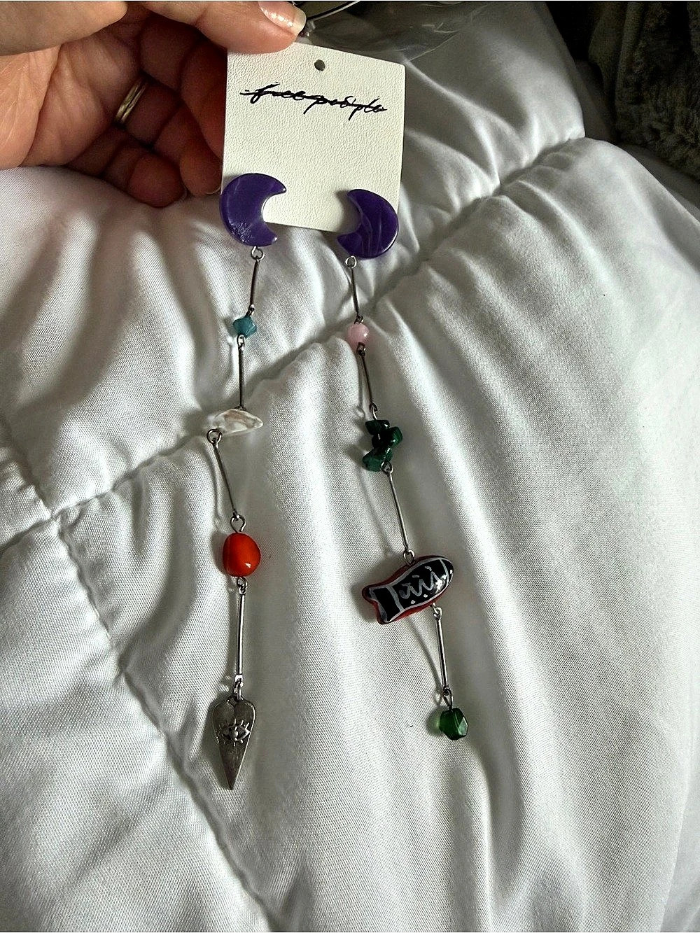 Free People Celestial Bloom Charm Earrings Purple & Silver Mismatched Dangle